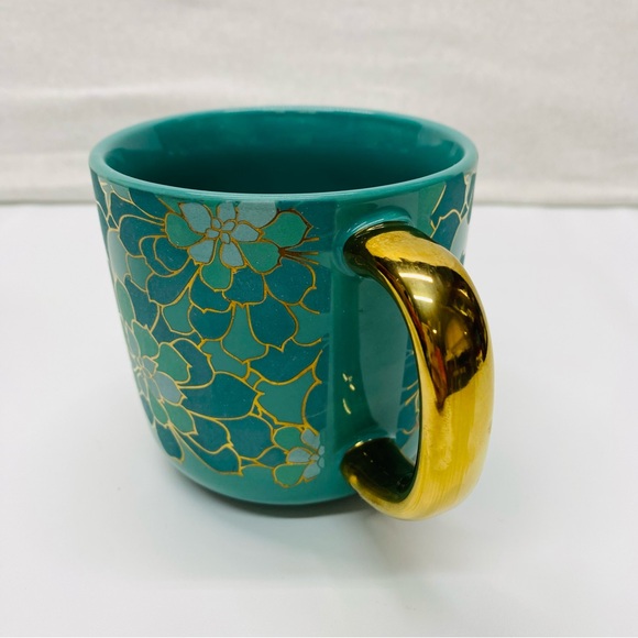 Thyme & Table Succulent Floral Turquoise Coffee Tea 12oz. Mug Stoneware AquaGold - Picture 4 of 9